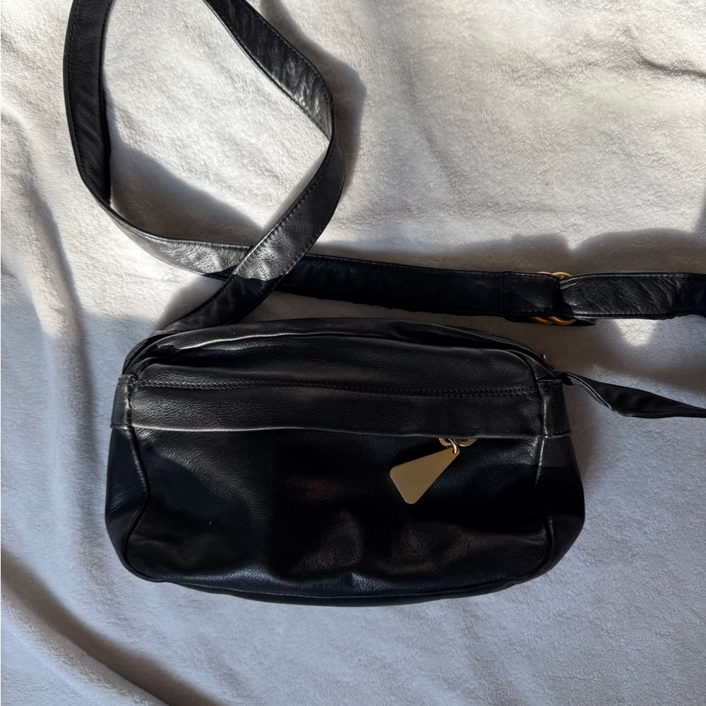 Sharif Black Leather Crossbody Bag